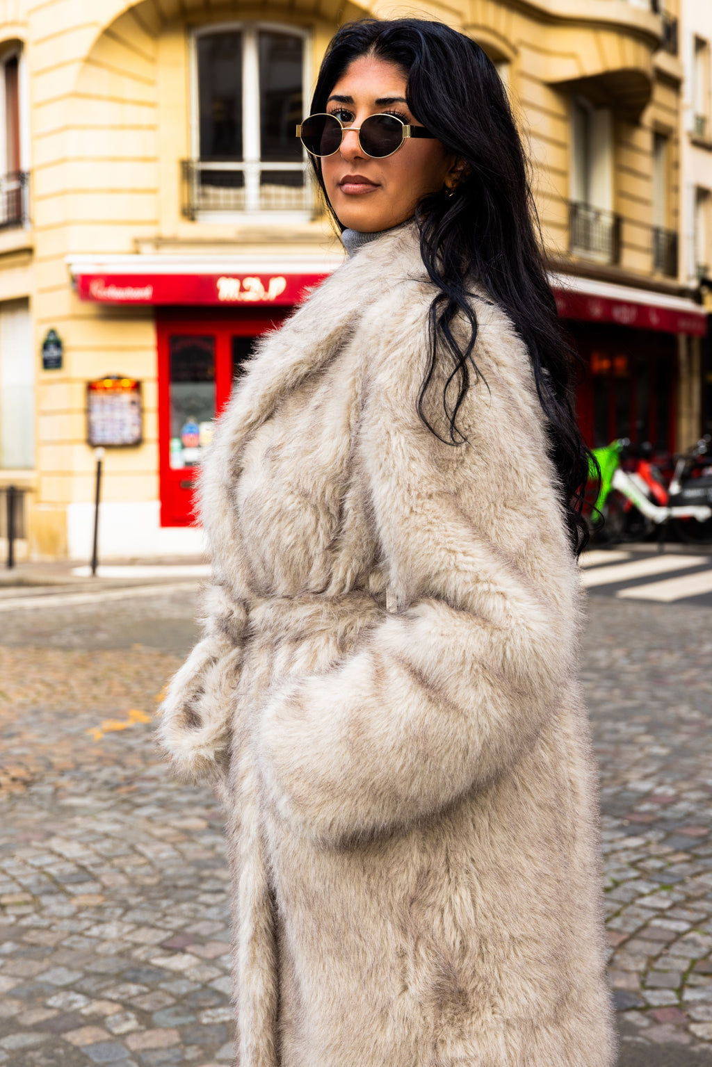 Manteau fourrure ANISSA Beige.