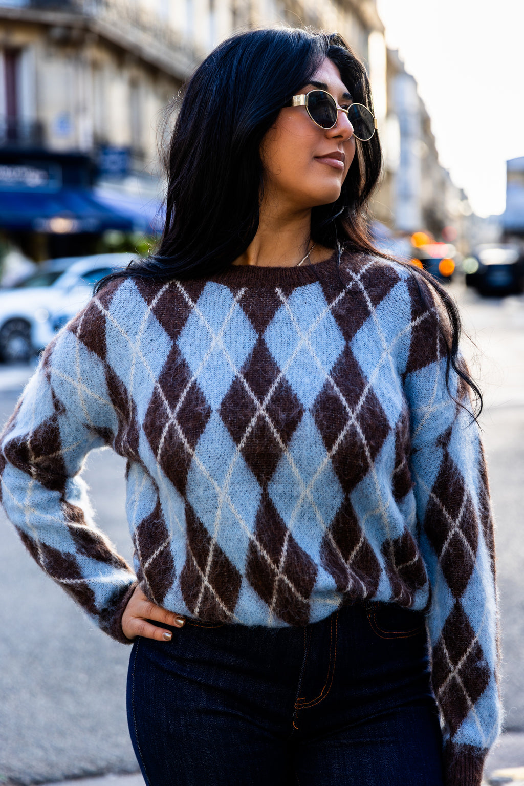 Pull MARGUERITE bleu/marron