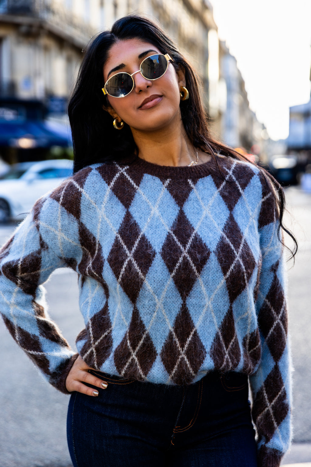 Pull MARGUERITE bleu/marron