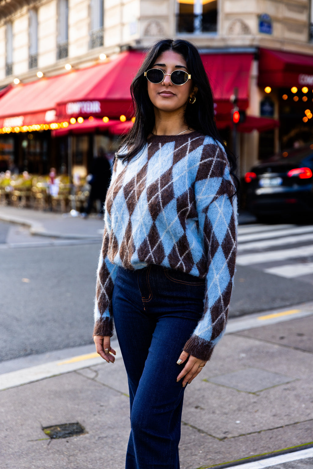 Pull MARGUERITE bleu/marron