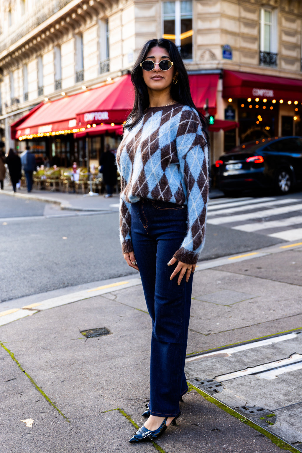 Pull MARGUERITE bleu/marron