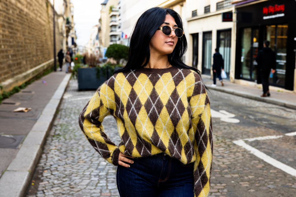 Pull MARGUERITE jaune/marron