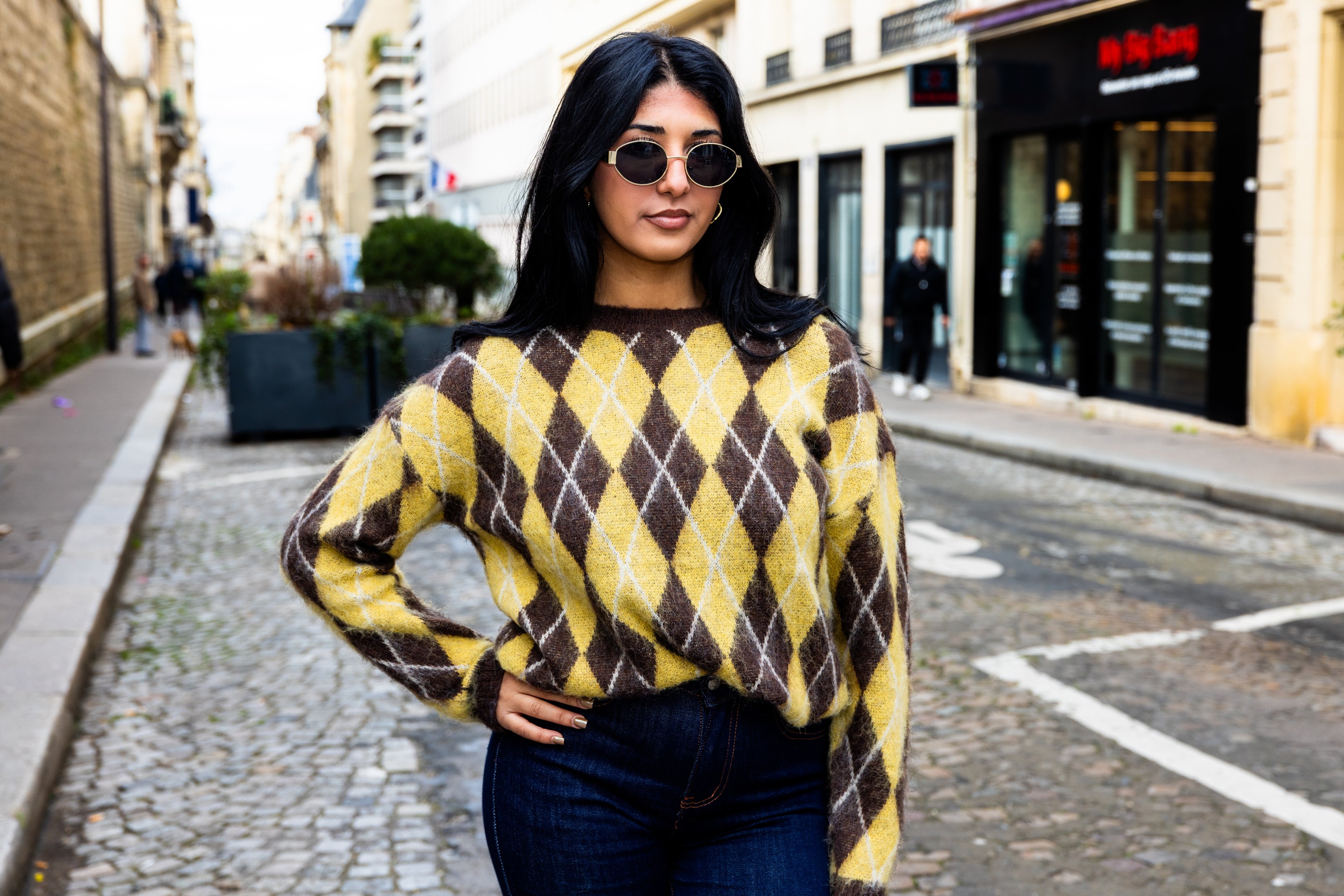 Pull MARGUERITE jaune/marron