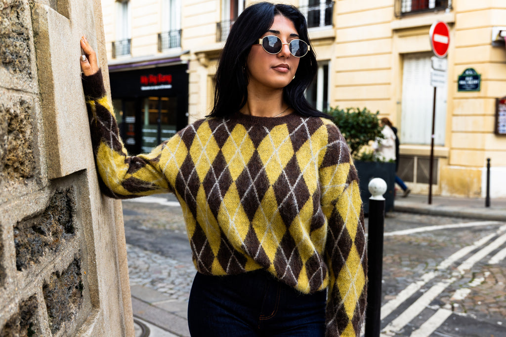 Pull MARGUERITE jaune/marron