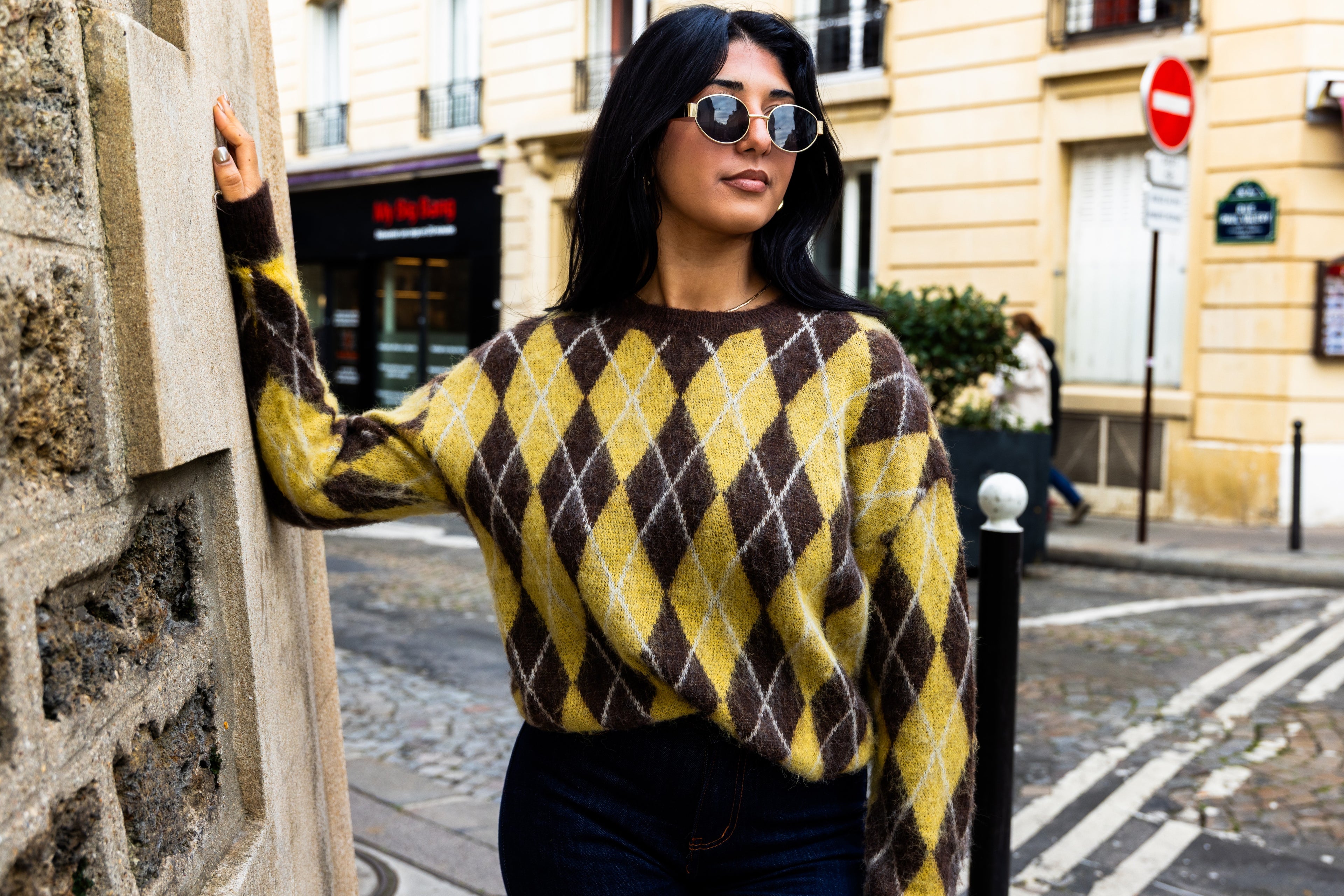 Pull MARGUERITE jaune/marron