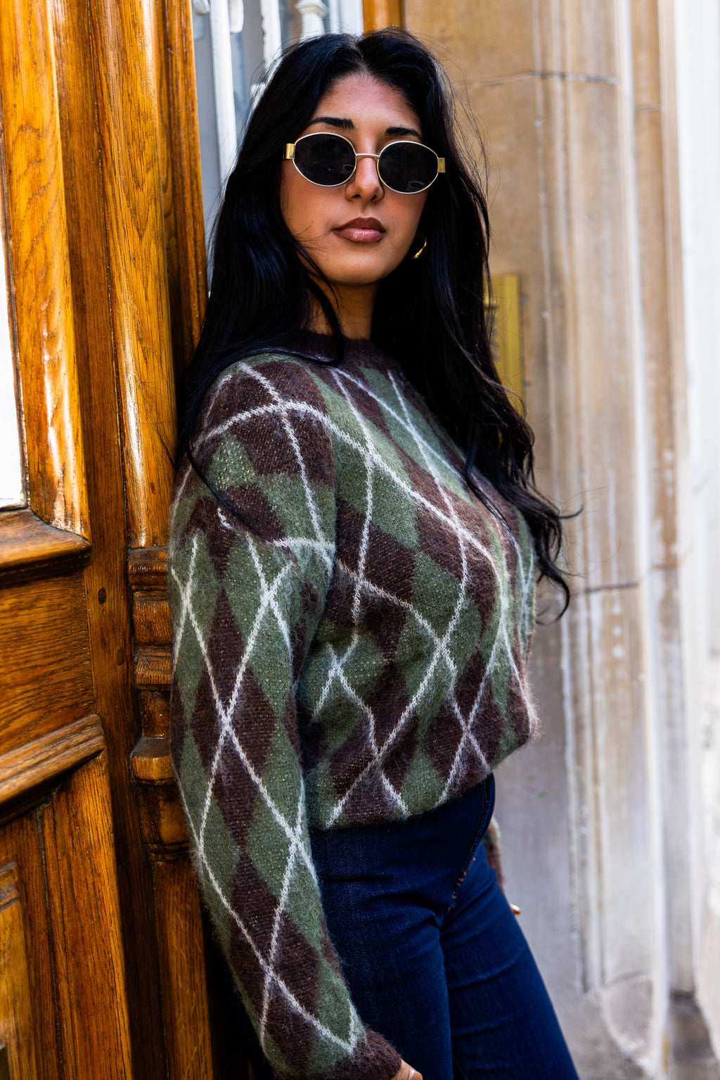 Pull MARGUERITE vert/marron