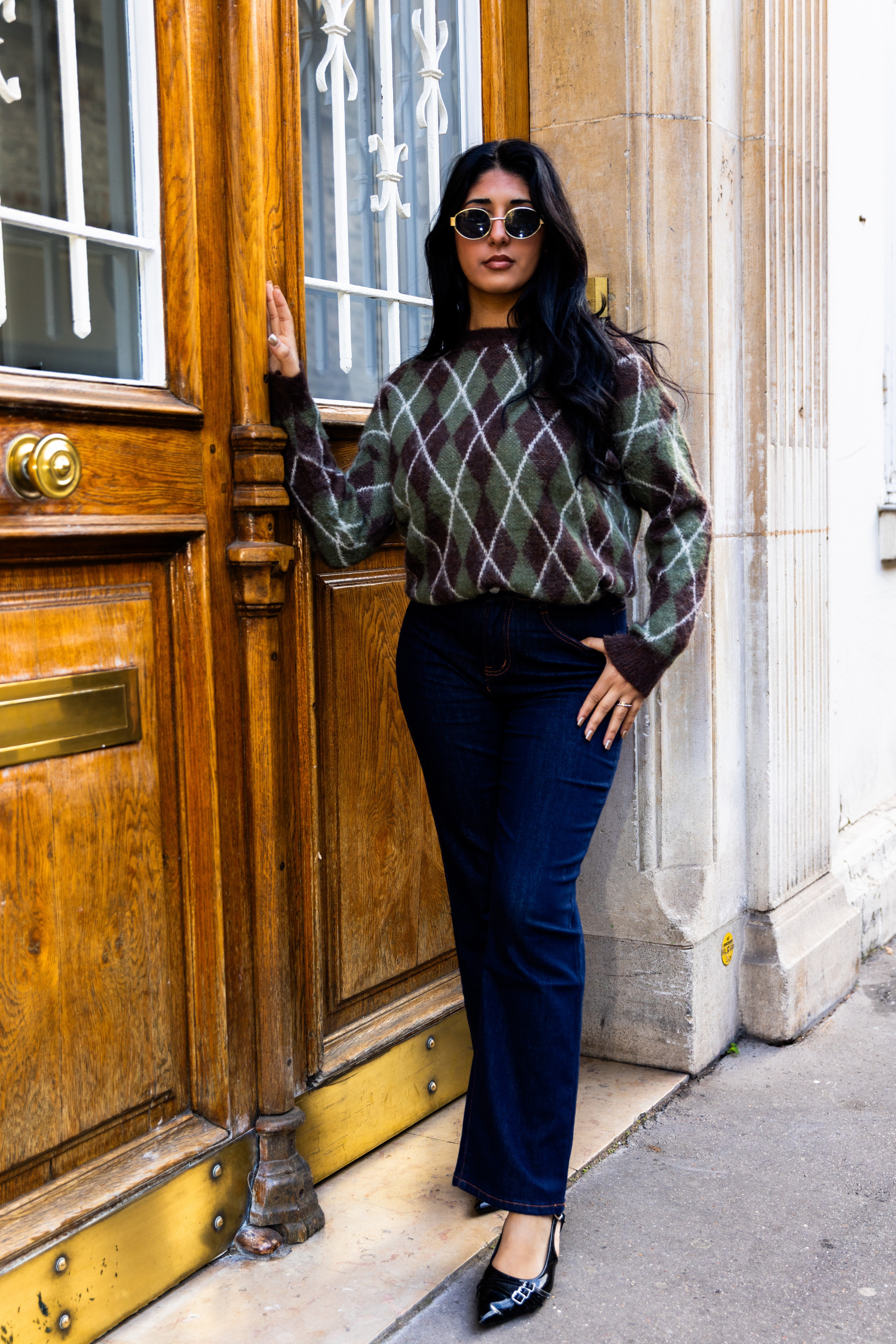 Pull MARGUERITE vert/marron