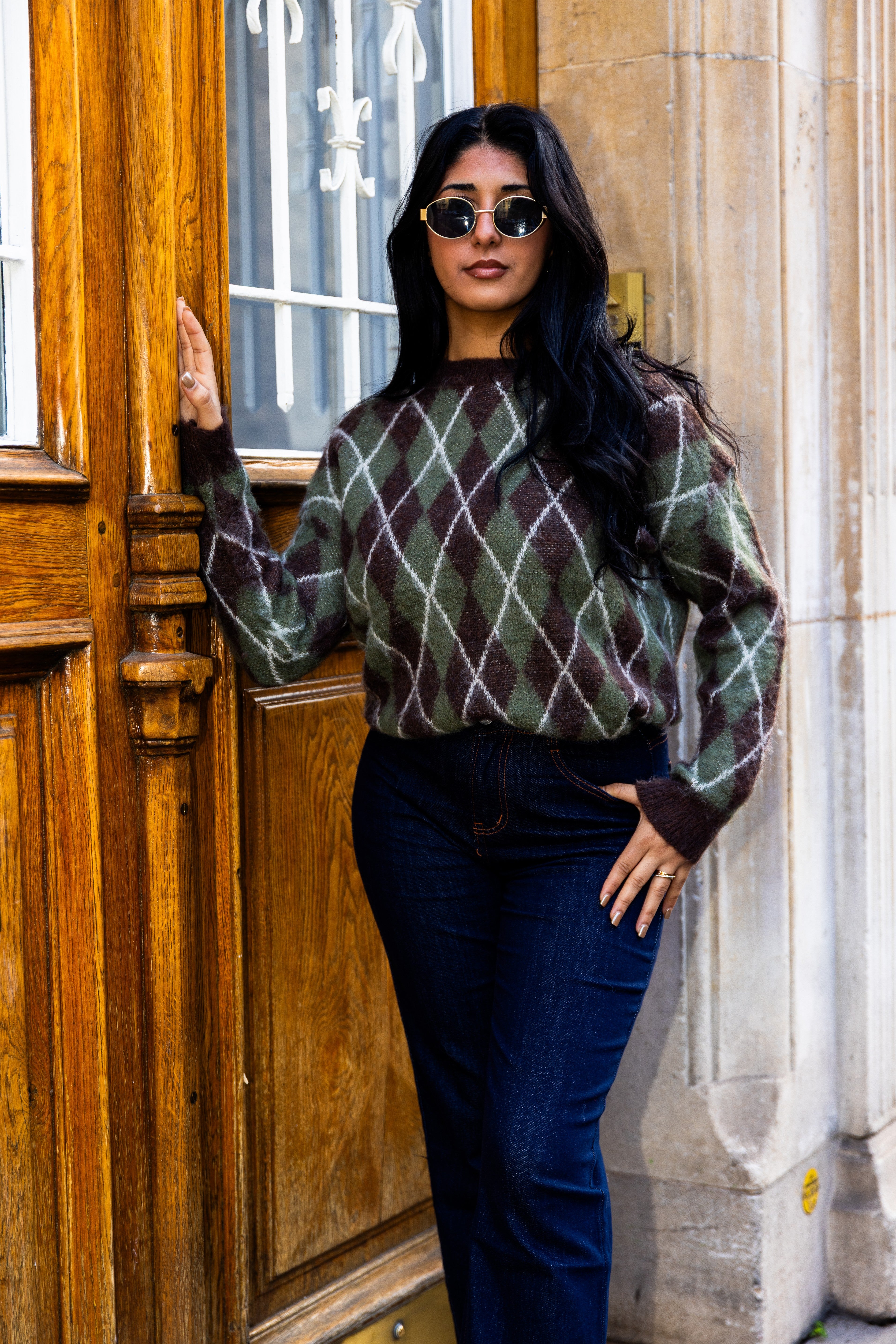 Pull MARGUERITE vert/marron