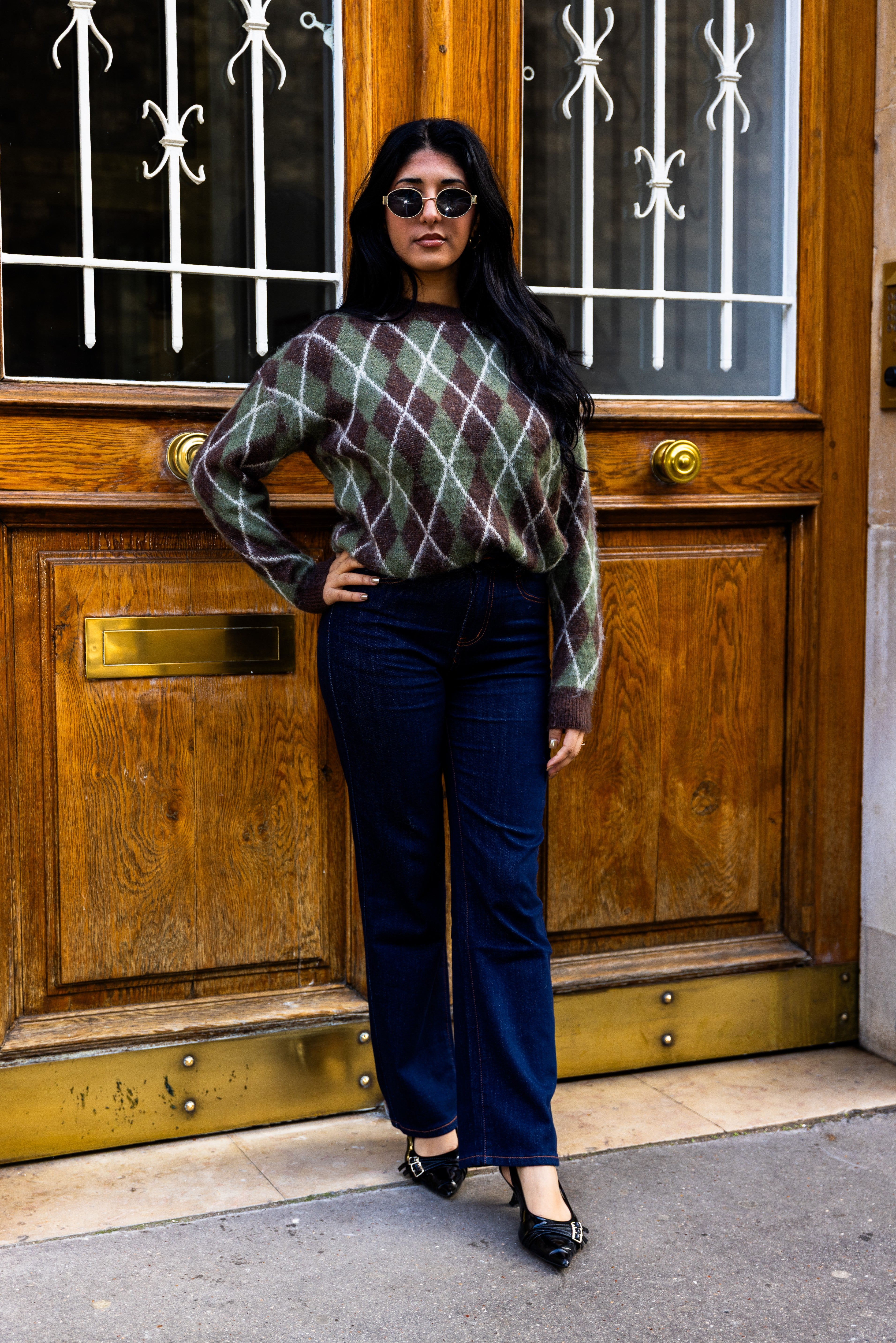 Pull MARGUERITE vert/marron