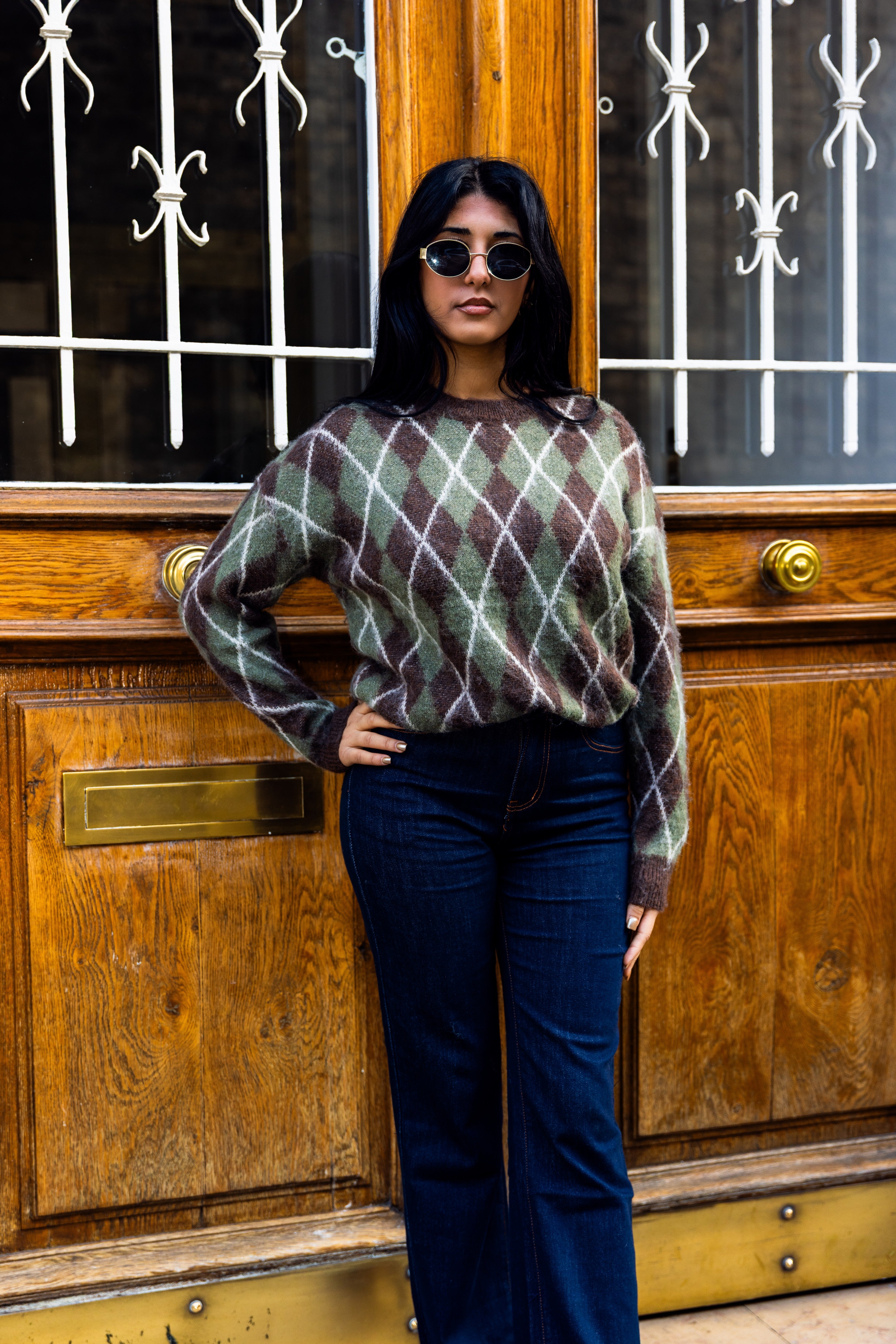 Pull MARGUERITE vert/marron