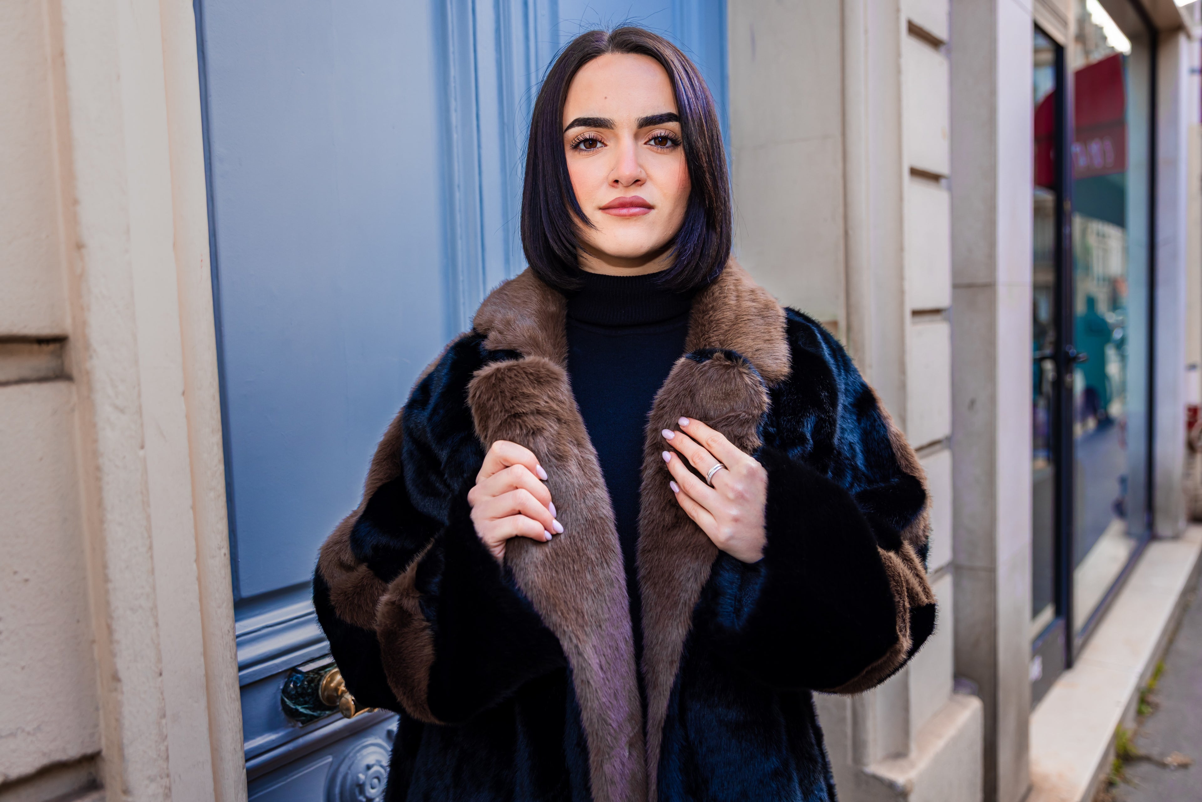 Manteau fourrure HIBA Marron/Noir