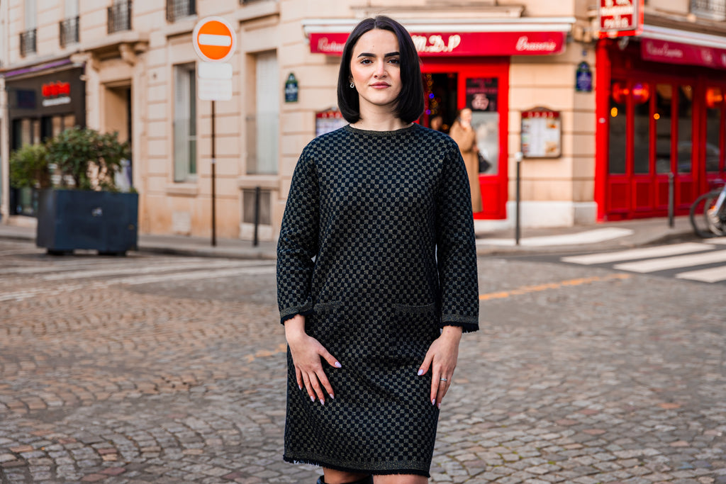 Robe à carreaux CAMÉLIA Noir/Doré.