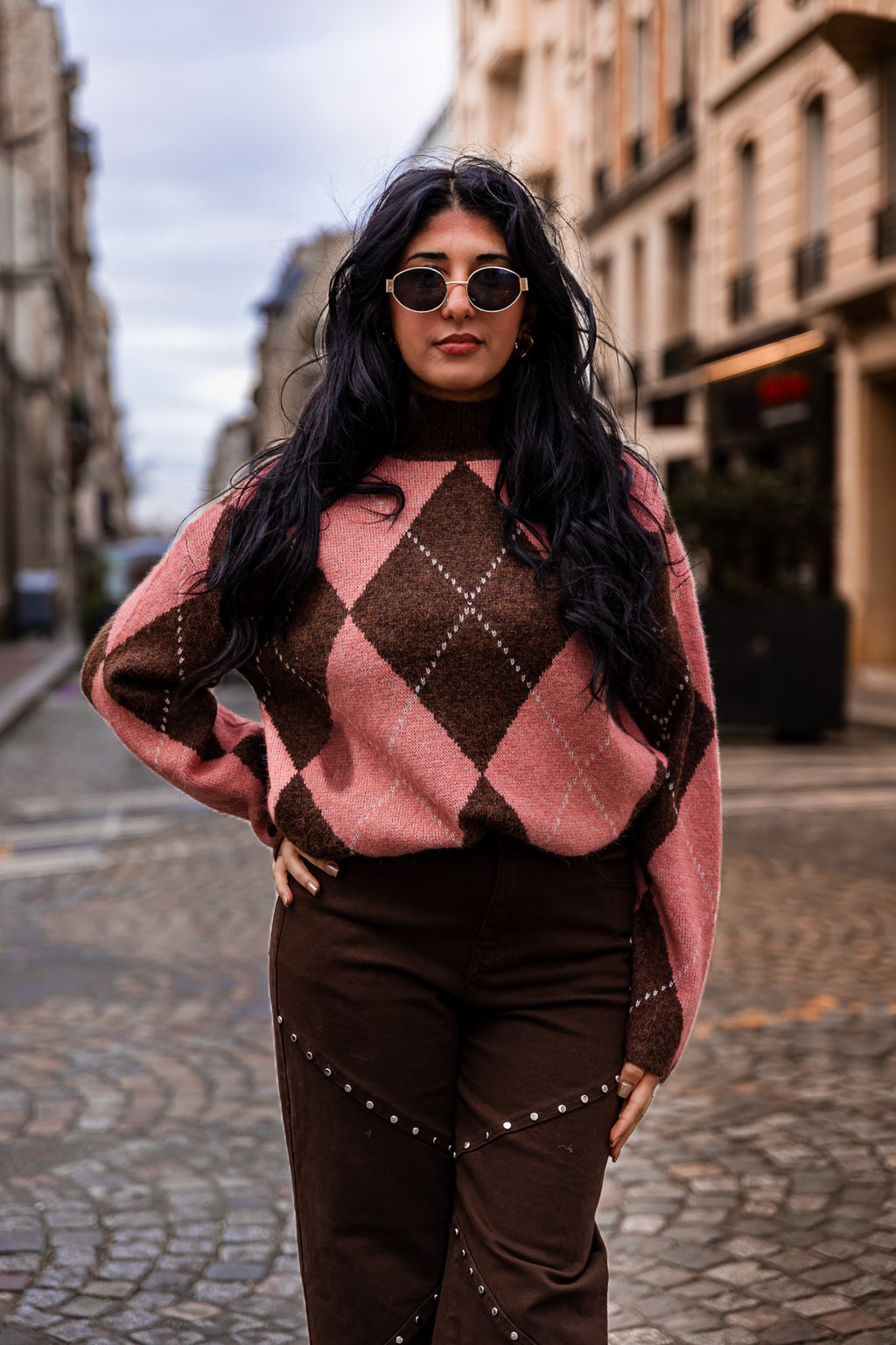 Pull CLAIRE rose/marron