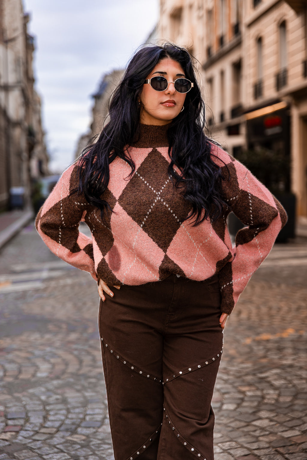 Pull CLAIRE rose/marron