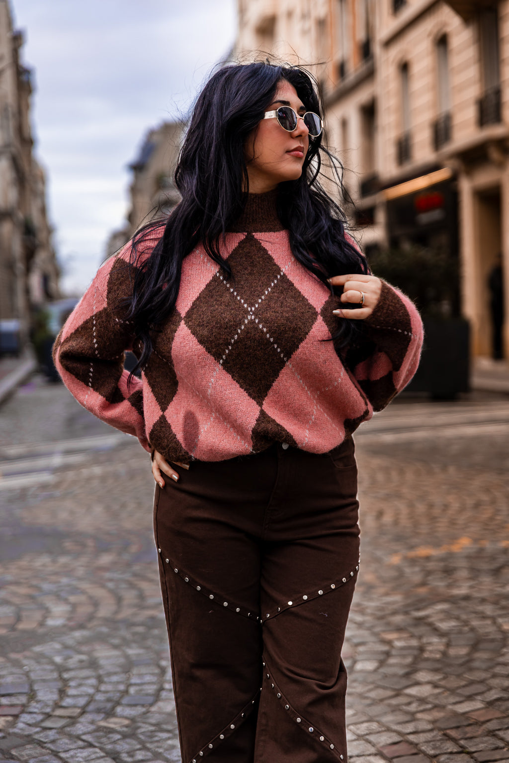 Pull CLAIRE rose/marron