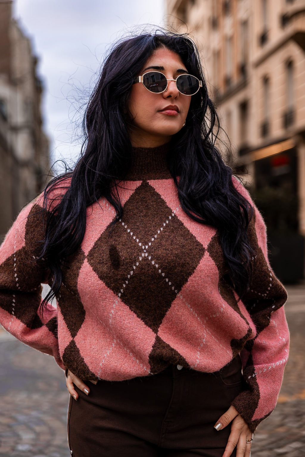 Pull CLAIRE rose/marron