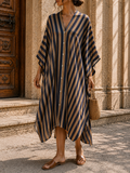 Robe/kimono SAMIRA - rayé bleu/taupe