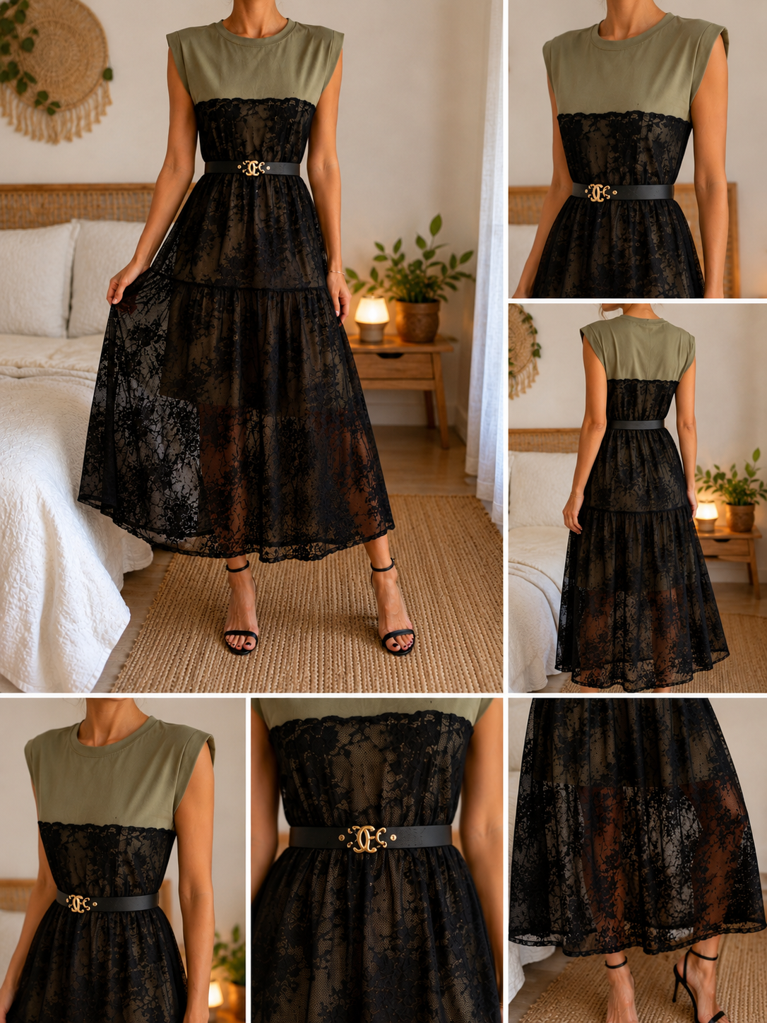 Robe ELISA - kaki/noir