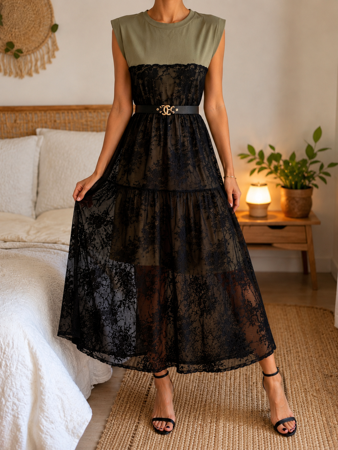 Robe ELISA - kaki/noir