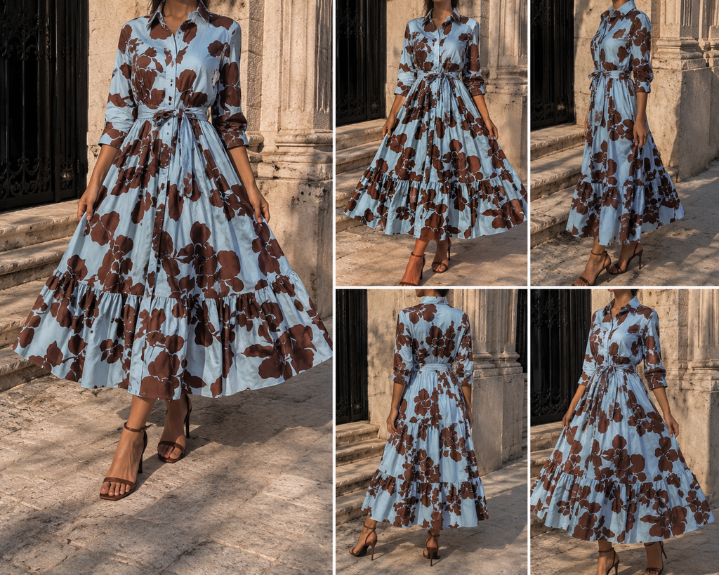 Robe LOICIA - bleu/marron