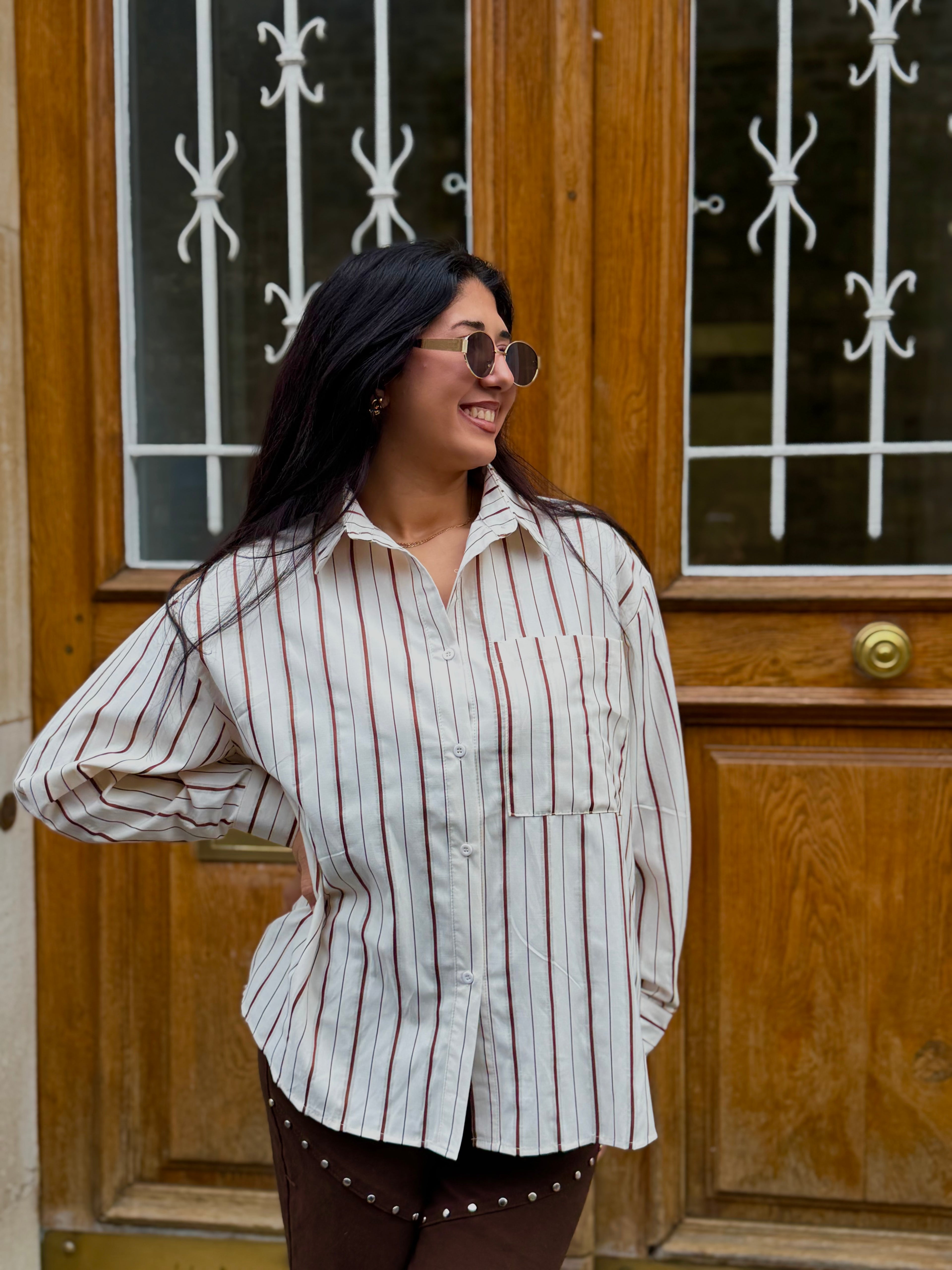 Chemise AGATHE rayé - Écru/Beige