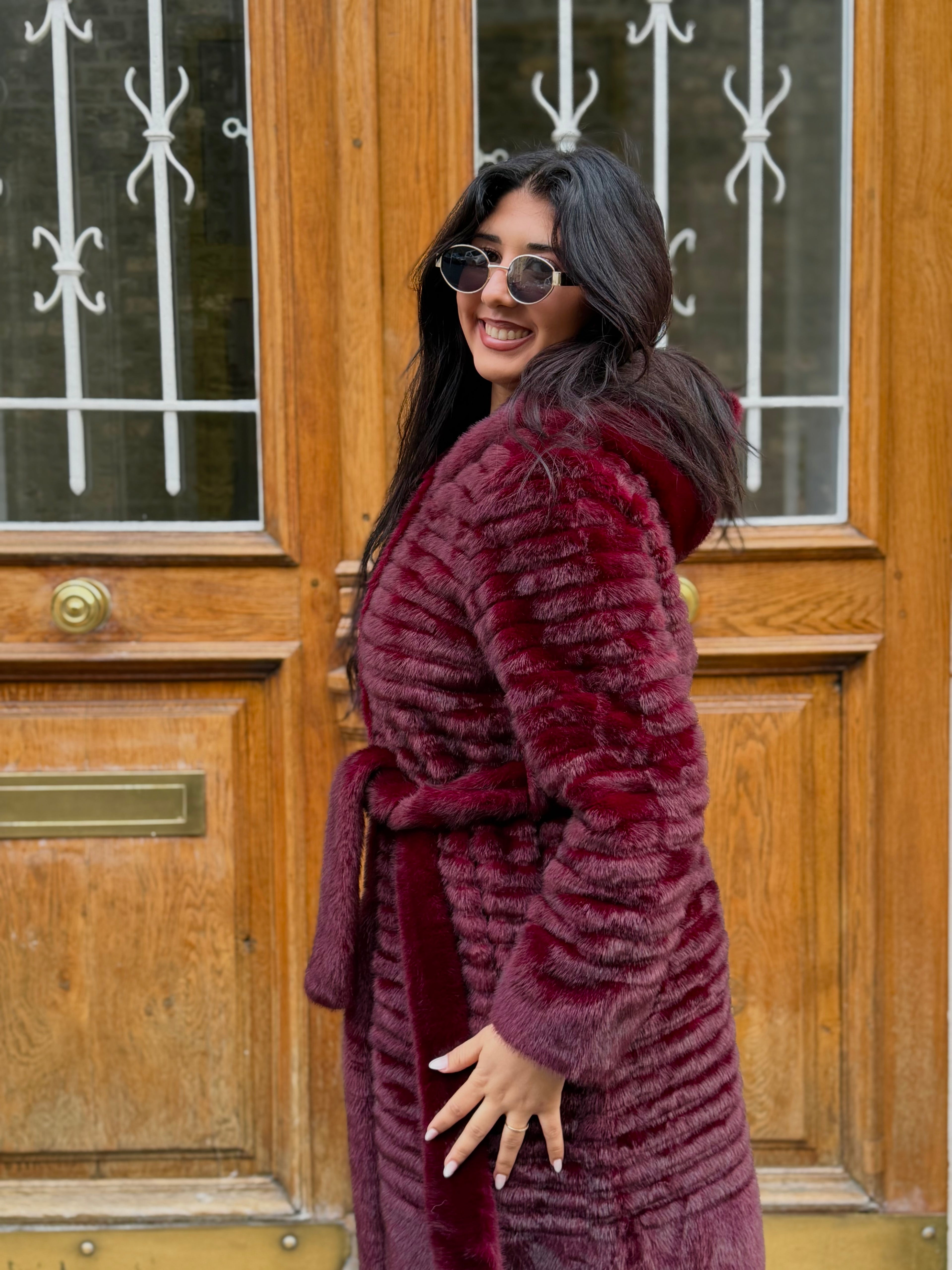 Manteau fourrure KATHY - Bordeaux