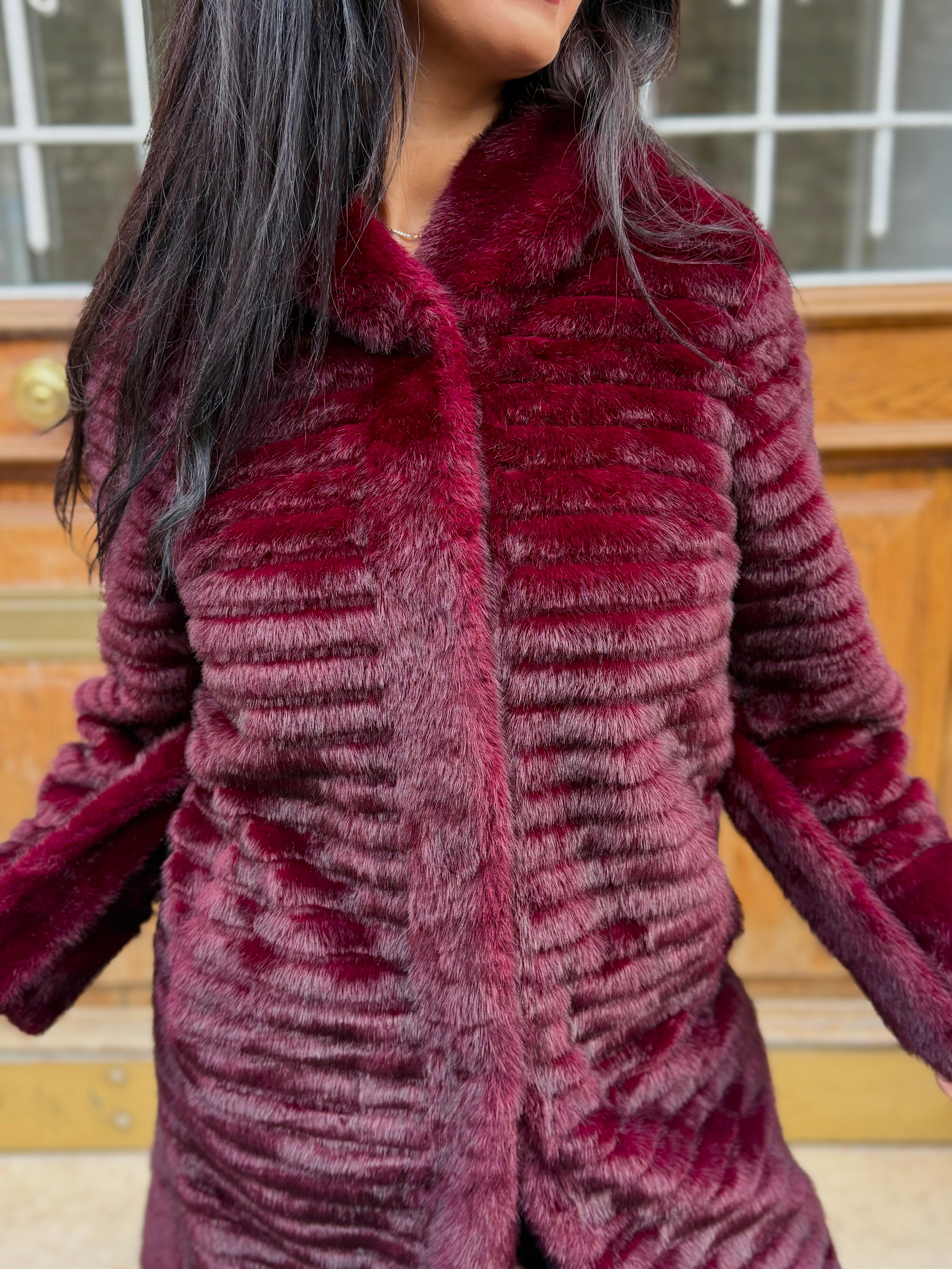 Manteau fourrure KATHY - Bordeaux