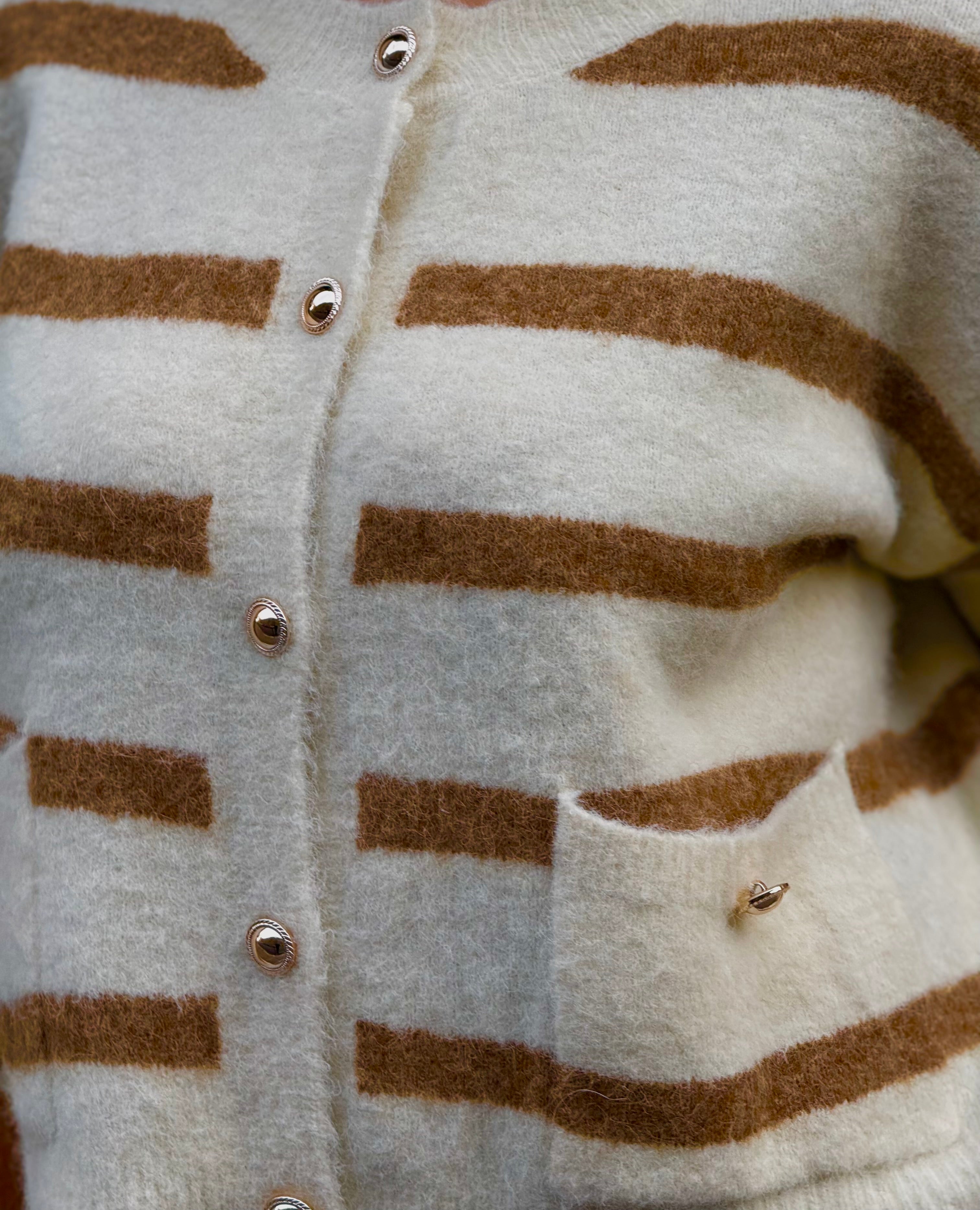 Cardigan IRIS à rayure - Écru/Camel