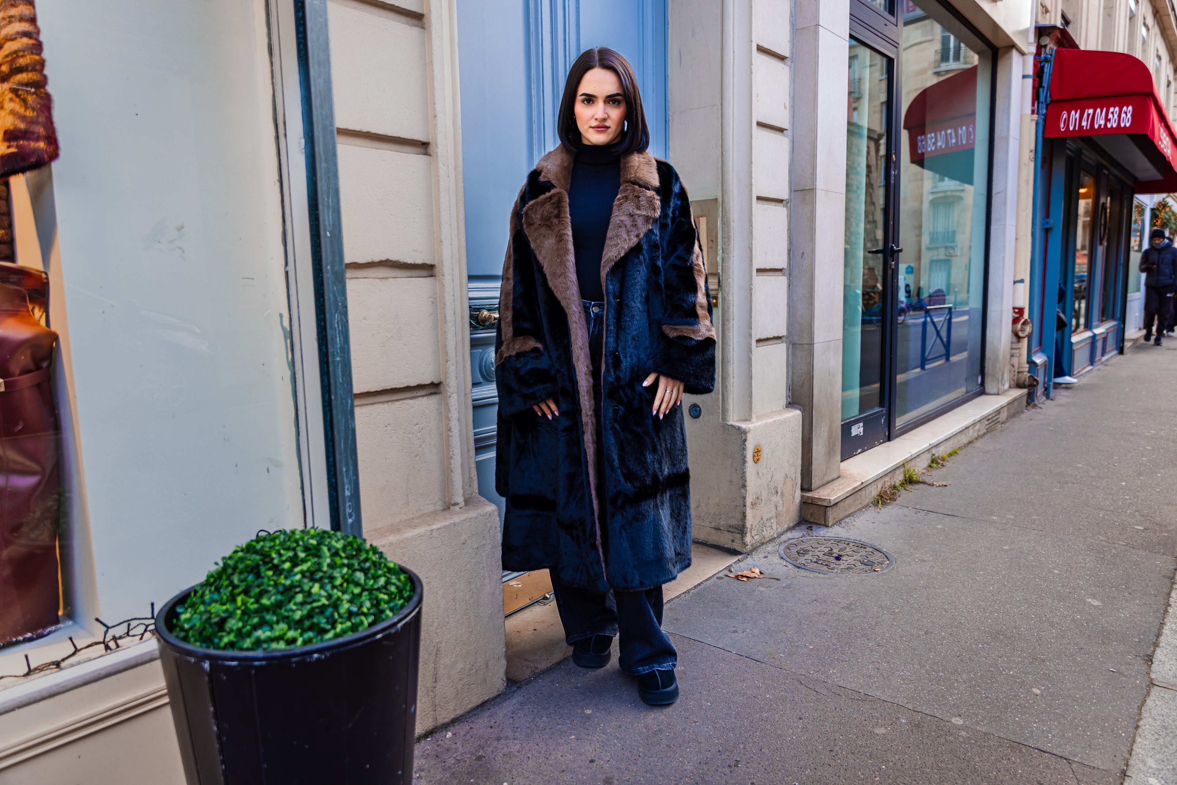 Manteau fourrure HIBA Marron/Noir